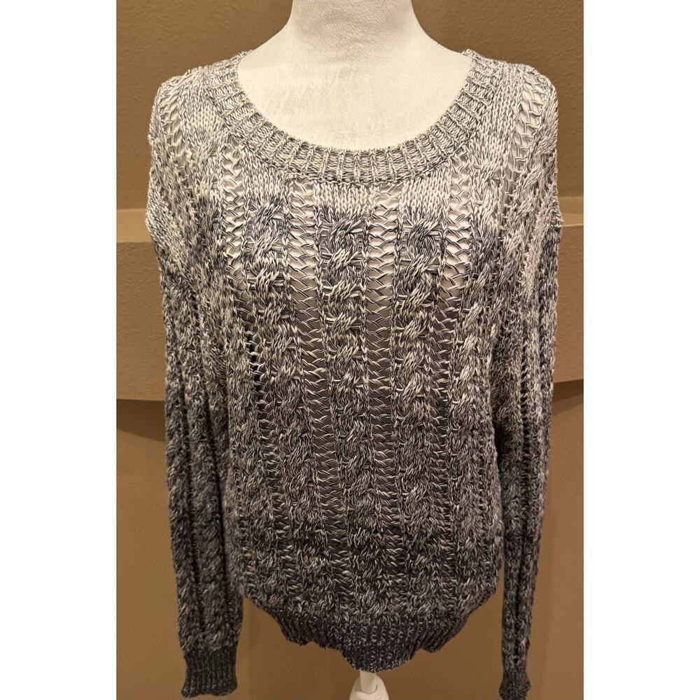 John + Jenn Black & White Soft Marled Cable Knit Sweater Size S